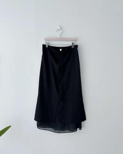 Double Layered Belted Straight Cut Long Skirt for Women Spring New Sle Korean High Waist Slit Commute Friendly Skirt