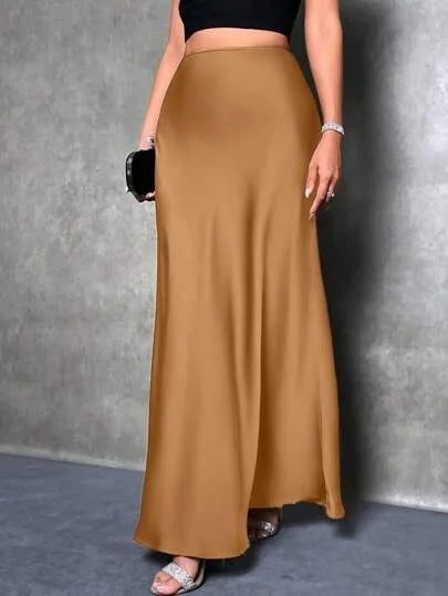 Stained satin skirt 2025 summer new simple imitation silk long skirt women's clothing club clothing Vestidos