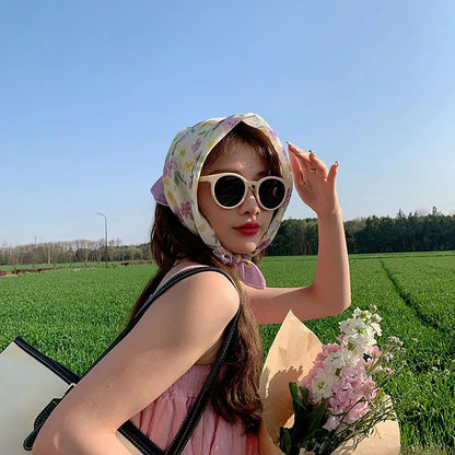 Fashion French Pastoral Style Headscarf INS Style Sun Protection Headband Towel Flower Printed Headband Girls