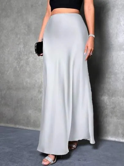 Stained satin skirt 2025 summer new simple imitation silk long skirt women's clothing club clothing Vestidos