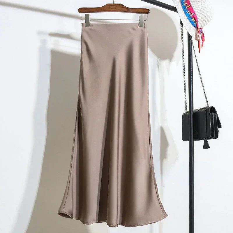 Female Skirt Elegant Temperament Ladies Solid Colour Long Skirt Suitable for Holiday Party Comfortable Knitted Milk Silk Fabrics