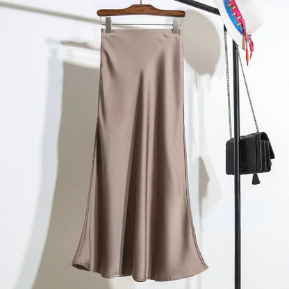 Female Skirt Elegant Temperament Ladies Solid Colour Long Skirt Suitable for Holiday Party Comfortable Knitted Milk Silk Fabrics