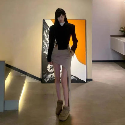Asymmetrical Skirts For Women Y2k Clothes Solid Color Conjuntos De Falda Sexy Mujer Slim Jupe Femme Été Korean Fashion Clothing