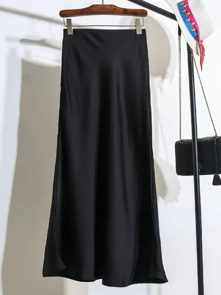 Female Skirt Elegant Temperament Ladies Solid Colour Long Skirt Suitable for Holiday Party Comfortable Knitted Milk Silk Fabrics