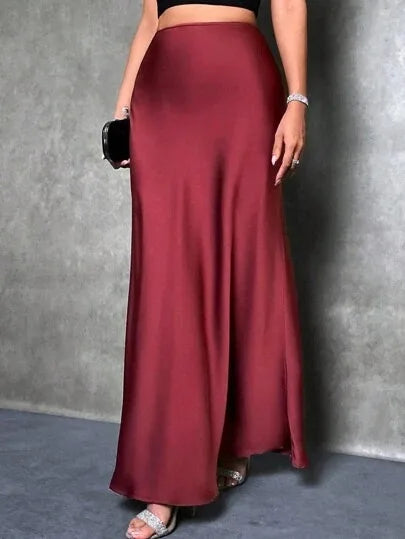 Stained satin skirt 2025 summer new simple imitation silk long skirt women's clothing club clothing Vestidos