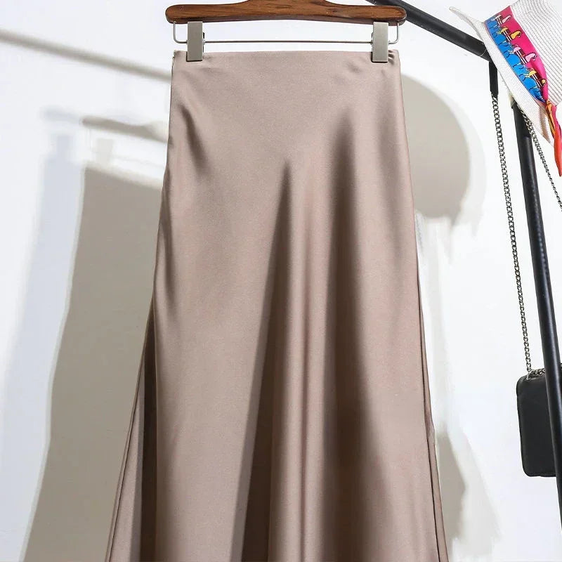 Female Skirt Elegant Temperament Ladies Solid Colour Long Skirt Suitable for Holiday Party Comfortable Knitted Milk Silk Fabrics