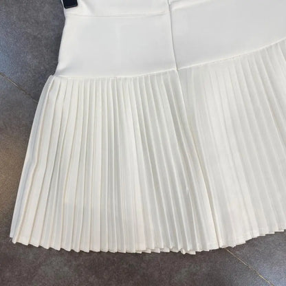 Women's Skirt 2024 Summer Fashion High Waisted White Metal D-pendant Decor Casual Temperament Pleated A-line Skirt With Lining