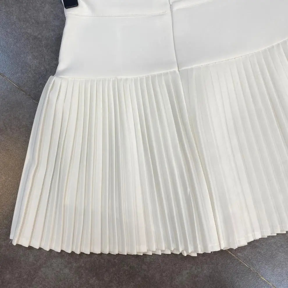 Women's Skirt 2024 Summer Fashion High Waisted White Metal D-pendant Decor Casual Temperament Pleated A-line Skirt With Lining