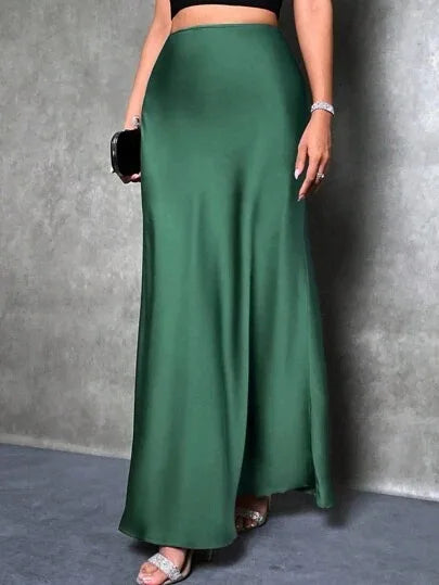 Stained satin skirt 2025 summer new simple imitation silk long skirt women's clothing club clothing Vestidos