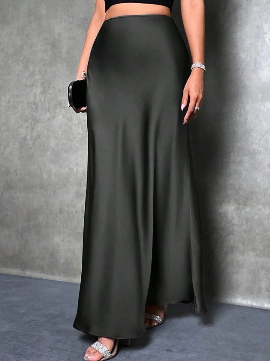 Stained satin skirt 2025 summer new simple imitation silk long skirt women's clothing club clothing Vestidos