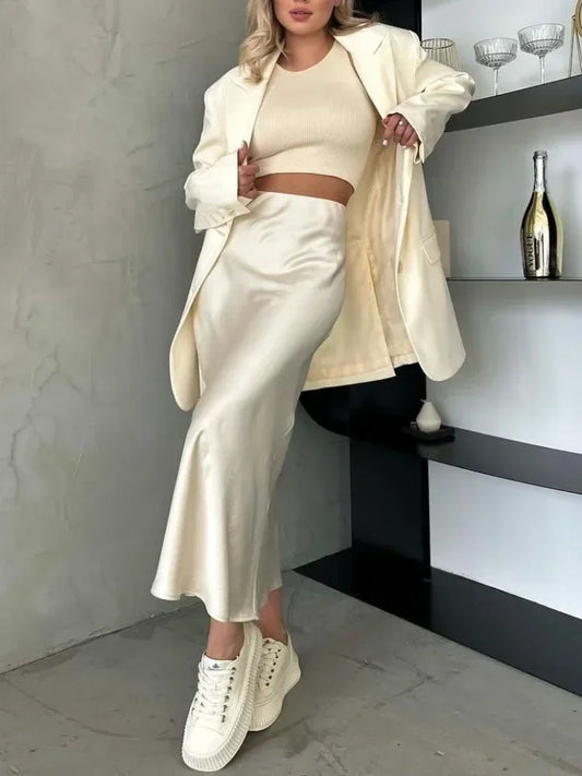 Female Skirt Elegant Temperament Ladies Solid Colour Long Skirt Suitable for Holiday Party Comfortable Knitted Milk Silk Fabrics