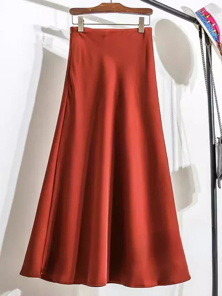 Female Skirt Elegant Temperament Ladies Solid Colour Long Skirt Suitable for Holiday Party Comfortable Knitted Milk Silk Fabrics