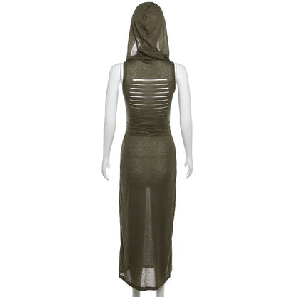 2023 Summer Fashion Trend Women's Clothing New Hooded Loose Hem Slit Personalized Dress Party Dress Club Clothing