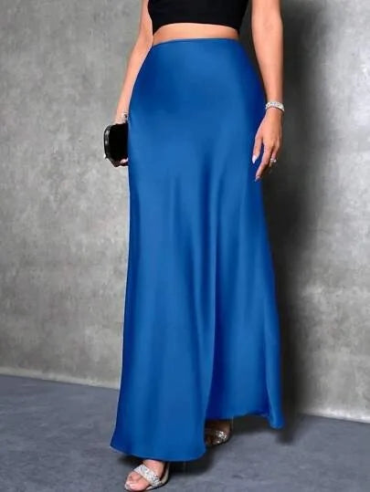 Stained satin skirt 2025 summer new simple imitation silk long skirt women's clothing club clothing Vestidos