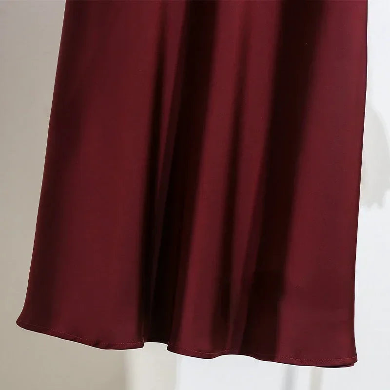 Female Skirt Elegant Temperament Ladies Solid Colour Long Skirt Suitable for Holiday Party Comfortable Knitted Milk Silk Fabrics