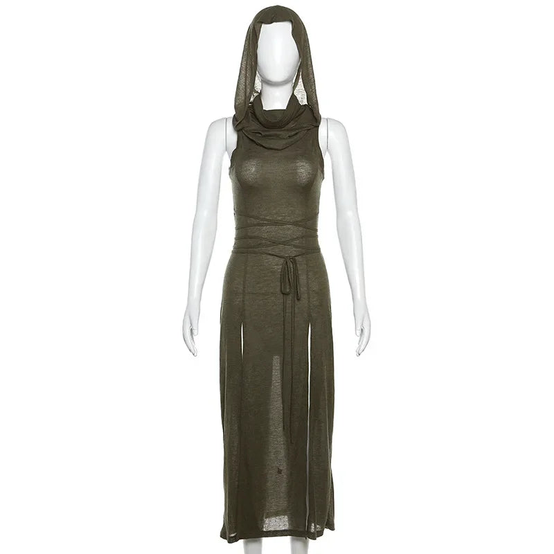 2023 Summer Fashion Trend Women's Clothing New Hooded Loose Hem Slit Personalized Dress Party Dress Club Clothing