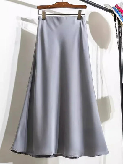 Female Skirt Elegant Temperament Ladies Solid Colour Long Skirt Suitable for Holiday Party Comfortable Knitted Milk Silk Fabrics
