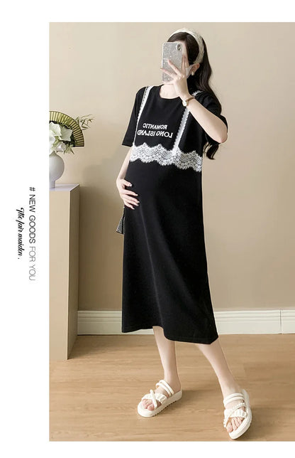 Pregnant Women's Skirt Summer 2025 New Large Loose Fashion Look Thin Fake Two Piece Knitted Skirt