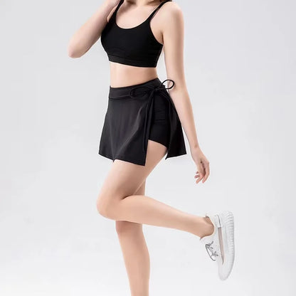 Sports Yoga Skirt Badminton Tennis Skirt Half Body Quick-dry Pocket Skirt Side Slit Strap Shorts Pant Running Clothing Suit
