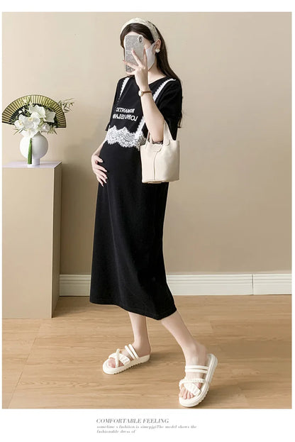 Pregnant Women's Skirt Summer 2025 New Large Loose Fashion Look Thin Fake Two Piece Knitted Skirt