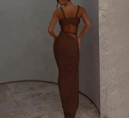 2025 Skirt Set for Women's Fashion Spring Summer Latest Clothin Sexy Solid Color Backless Small Tank Top Hip Hugging Skirt Set