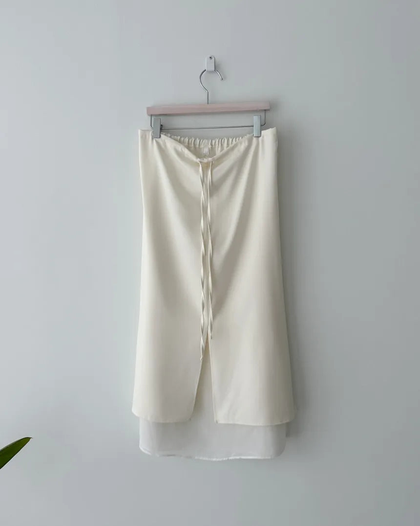 Double Layered Belted Straight Cut Long Skirt for Women Spring New Sle Korean High Waist Slit Commute Friendly Skirt
