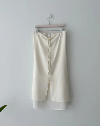 Double Layered Belted Straight Cut Long Skirt for Women Spring New Sle Korean High Waist Slit Commute Friendly Skirt