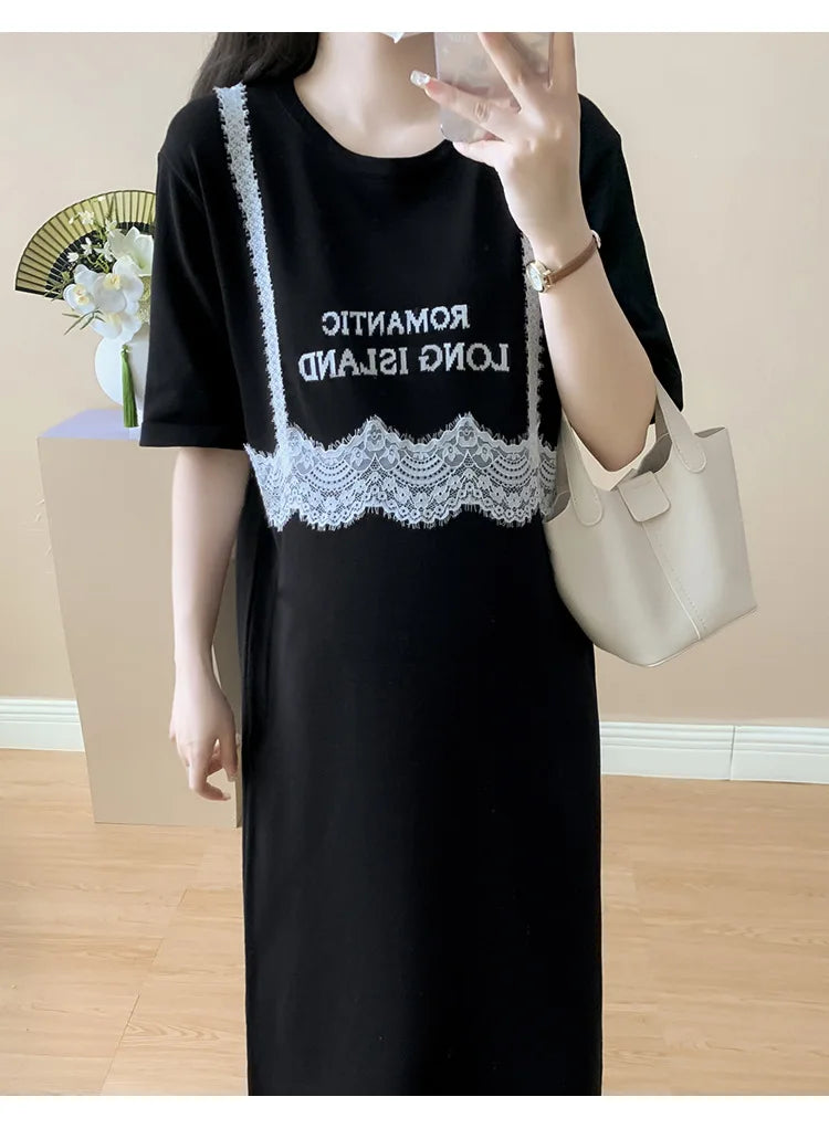 Pregnant Women's Skirt Summer 2025 New Large Loose Fashion Look Thin Fake Two Piece Knitted Skirt