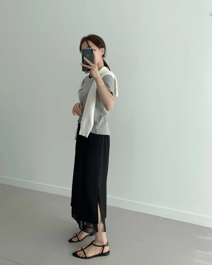Double Layered Belted Straight Cut Long Skirt for Women Spring New Sle Korean High Waist Slit Commute Friendly Skirt