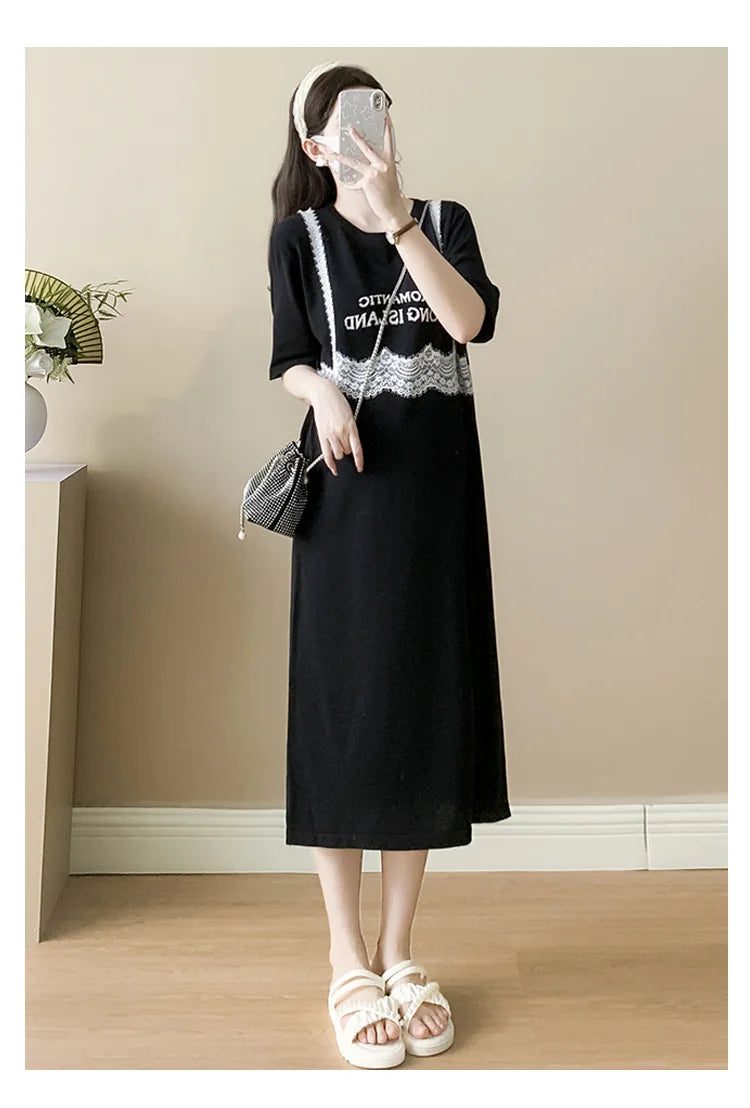 Pregnant Women's Skirt Summer 2025 New Large Loose Fashion Look Thin Fake Two Piece Knitted Skirt