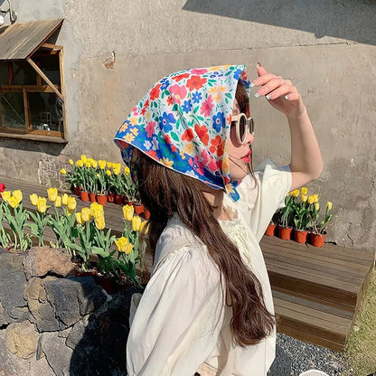 Fashion French Pastoral Style Headscarf INS Style Sun Protection Headband Towel Flower Printed Headband Girls