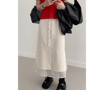 Double Layered Belted Straight Cut Long Skirt for Women Spring New Sle Korean High Waist Slit Commute Friendly Skirt