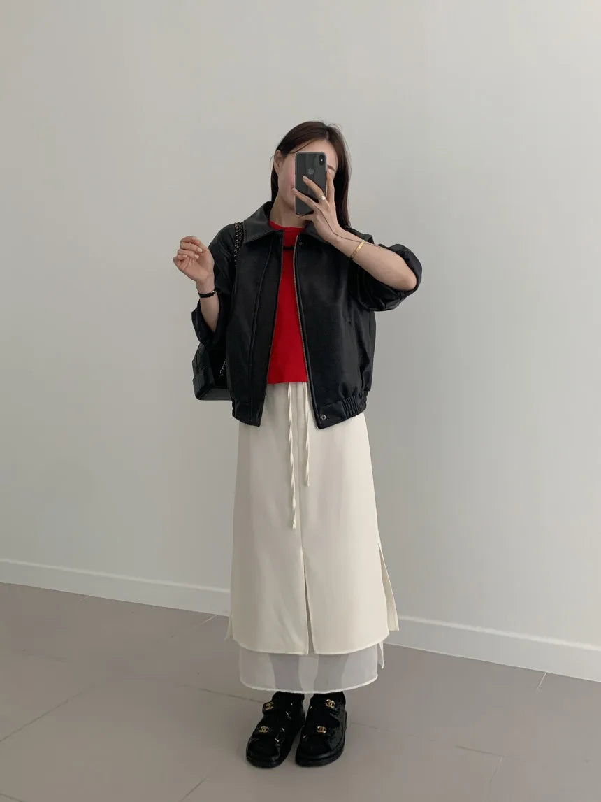 Double Layered Belted Straight Cut Long Skirt for Women Spring New Sle Korean High Waist Slit Commute Friendly Skirt