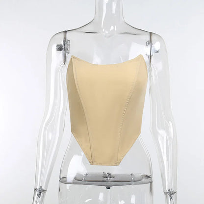 Skirt suit design sense Commuter party women's solid color elegant sexy backless sling tube top cut top high silt elastic waist