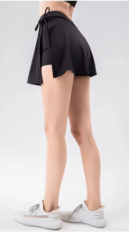Sports Yoga Skirt Badminton Tennis Skirt Half Body Quick-dry Pocket Skirt Side Slit Strap Shorts Pant Running Clothing Suit