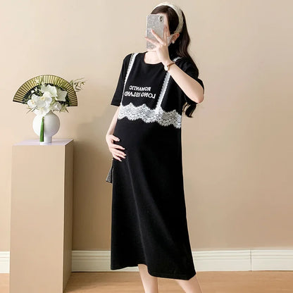Pregnant Women's Skirt Summer 2025 New Large Loose Fashion Look Thin Fake Two Piece Knitted Skirt