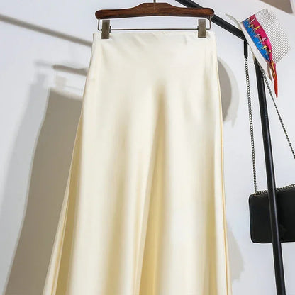 Female Skirt Elegant Temperament Ladies Solid Colour Long Skirt Suitable for Holiday Party Comfortable Knitted Milk Silk Fabrics