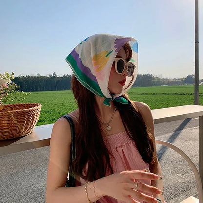 Fashion French Pastoral Style Headscarf INS Style Sun Protection Headband Towel Flower Printed Headband Girls