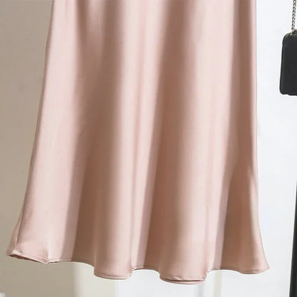 Female Skirt Elegant Temperament Ladies Solid Colour Long Skirt Suitable for Holiday Party Comfortable Knitted Milk Silk Fabrics
