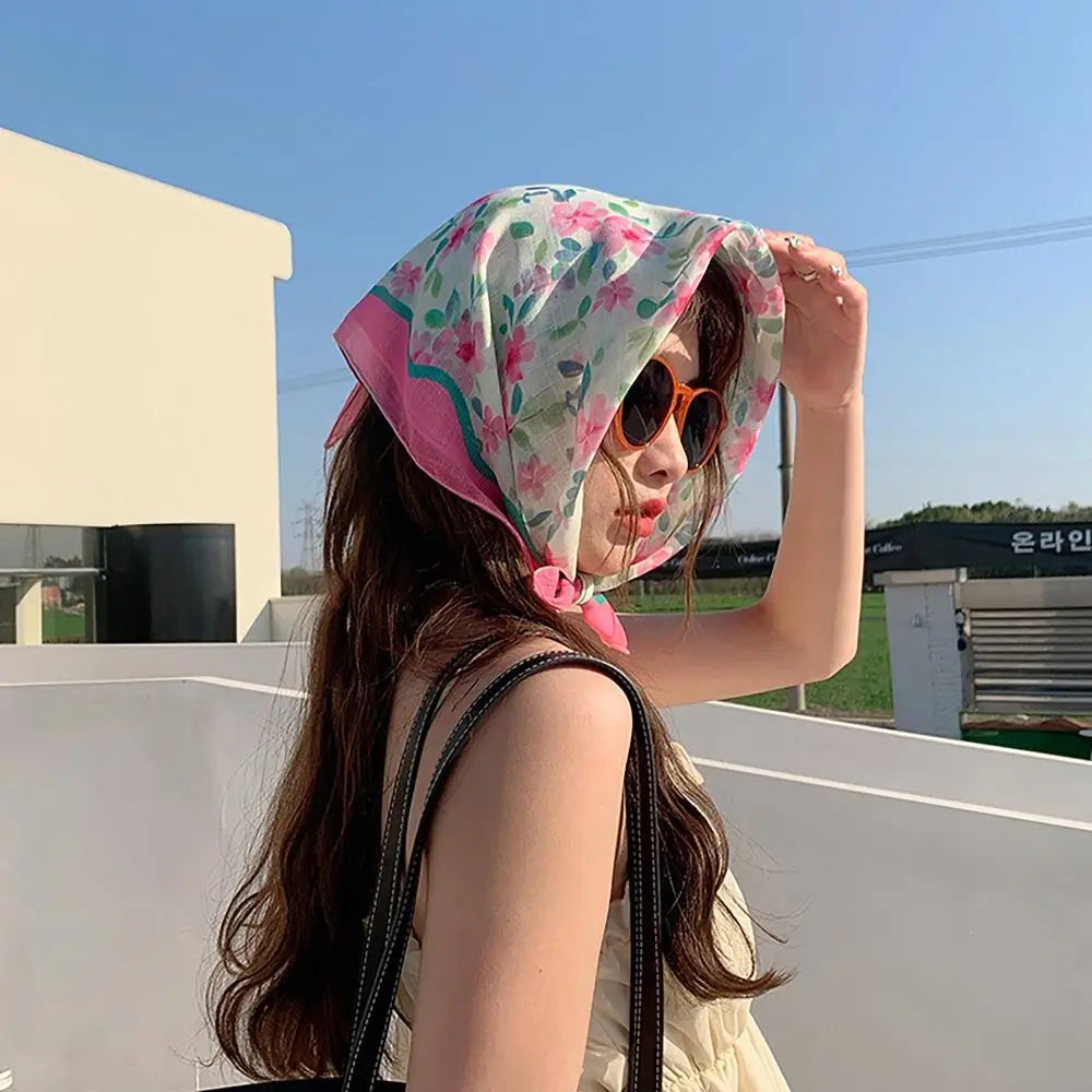 Fashion French Pastoral Style Headscarf INS Style Sun Protection Headband Towel Flower Printed Headband Girls