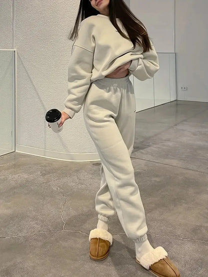 Fashion Women's Clothing 2025 Spring and Autumn Casual Solid Color Round Neck Sweater Suit Two-piece Suit