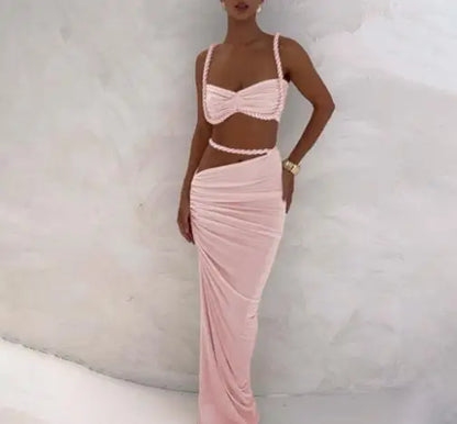 2025 Skirt Set for Women's Fashion Spring Summer Latest Clothin Sexy Solid Color Backless Small Tank Top Hip Hugging Skirt Set