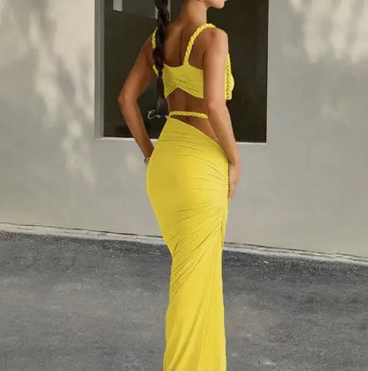2025 Skirt Set for Women's Fashion Spring Summer Latest Clothin Sexy Solid Color Backless Small Tank Top Hip Hugging Skirt Set