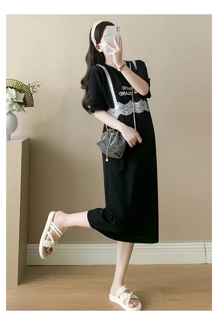 Pregnant Women's Skirt Summer 2025 New Large Loose Fashion Look Thin Fake Two Piece Knitted Skirt