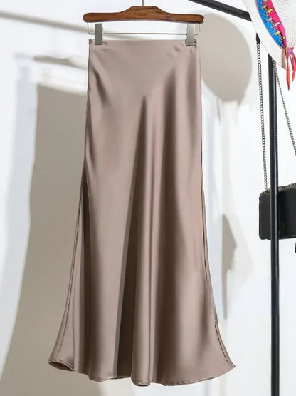 Female Skirt Elegant Temperament Ladies Solid Colour Long Skirt Suitable for Holiday Party Comfortable Knitted Milk Silk Fabrics
