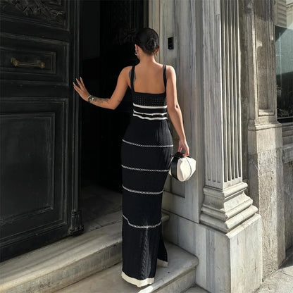 Fashion Summer Dresses 2024 Elegant Knit Long Dresses For Women Street Casual Sexy Slim Holiday Suspender Skirt Female Clothing