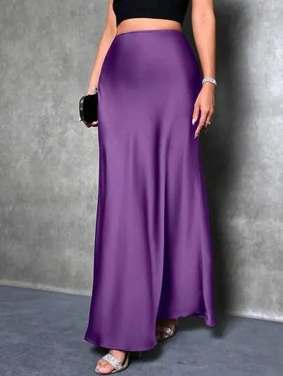 Stained satin skirt 2025 summer new simple imitation silk long skirt women's clothing club clothing Vestidos