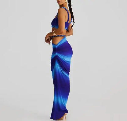 2025 Skirt Set for Women's Fashion Spring Summer Latest Clothin Sexy Solid Color Backless Small Tank Top Hip Hugging Skirt Set