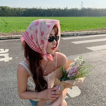 Fashion French Pastoral Style Headscarf INS Style Sun Protection Headband Towel Flower Printed Headband Girls