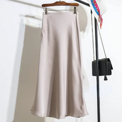 Female Skirt Elegant Temperament Ladies Solid Colour Long Skirt Suitable for Holiday Party Comfortable Knitted Milk Silk Fabrics